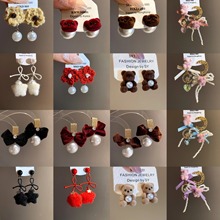 银针亚克力小熊珍珠耳钉秋冬简约甜美可爱耳环小众设计感百搭耳饰