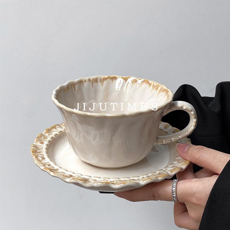 High-Quality Ceramic Cup Set, Ceramic Tableware with a High-End Feel, Kiln-Glazed with Floral Edges, Suitable for Home Use, Afternoon Tea Cups, Breakfast Cups