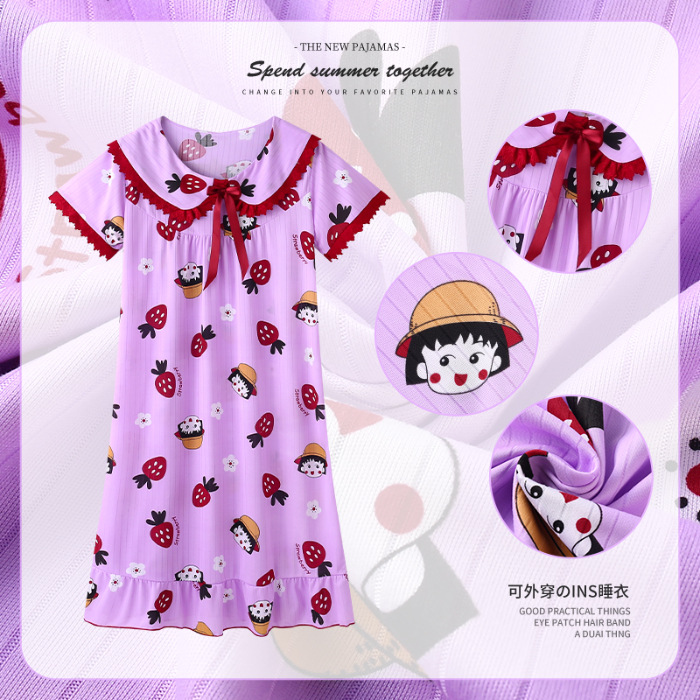Pijama de niñas verano delgado falda de mangas cortas adorable madre e hija princesa viento pijama infantil bebé ropa para el hogar