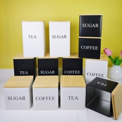 クリエイティブな竹と木の蓋付き高級茶缶ブリキ収納ギフトボックスコーヒー豆キャンディー収納防湿密封缶