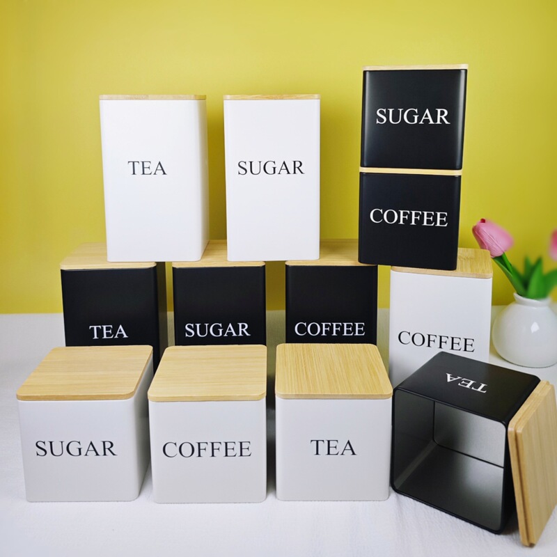 クリエイティブな竹と木の蓋付き高級茶缶ブリキ収納ギフトボックスコーヒー豆キャンディー収納防湿密封缶|undefined