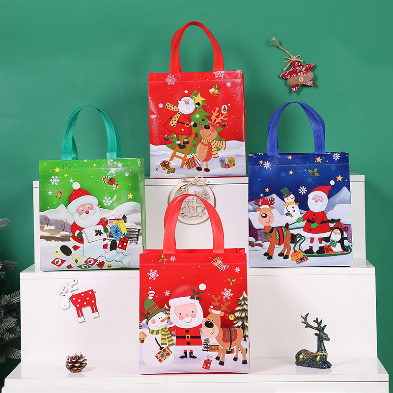 亚马逊圣诞节无纺布袋小鹿儿童礼品袋购物手提袋外卖打包袋折叠收