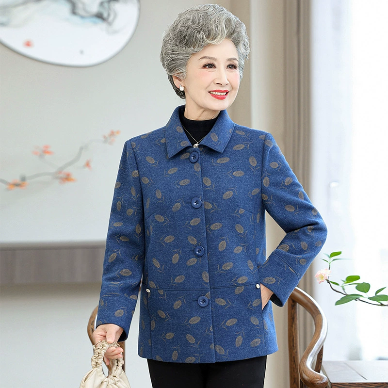 Мама осенняя новая шерстяная куртка 60-70-80 лет пожилая одежда бабушка осень и зима отворот шерстяная куртка