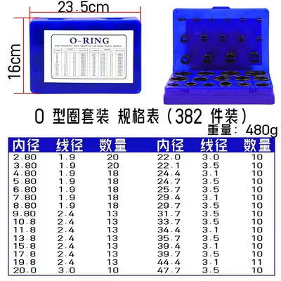 Box Set, Oil-Resistant and Wear-Resistant, Repair kit - nitrile-o-ring-assortment-kit-382-pieces-blue-case