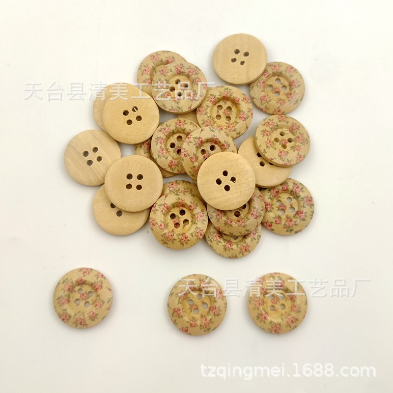 25mm tronco de borde ancho patrón de flor de rosa hebilla de pan botones de madera 25 por paquete