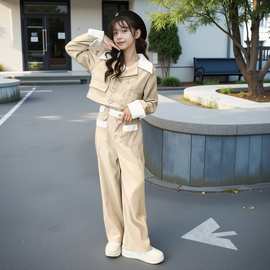 女童春秋季新款气质学院风西服两件套学生女孩洋气韩版拼色套装