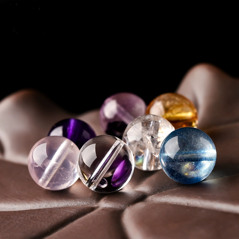 Perla suelta de aguamarina natural, cuentas de cristal, rosa amarillo, amatista blanca, cristal de fresa, pulsera de cuentas de bricolaje, cuentas individuales