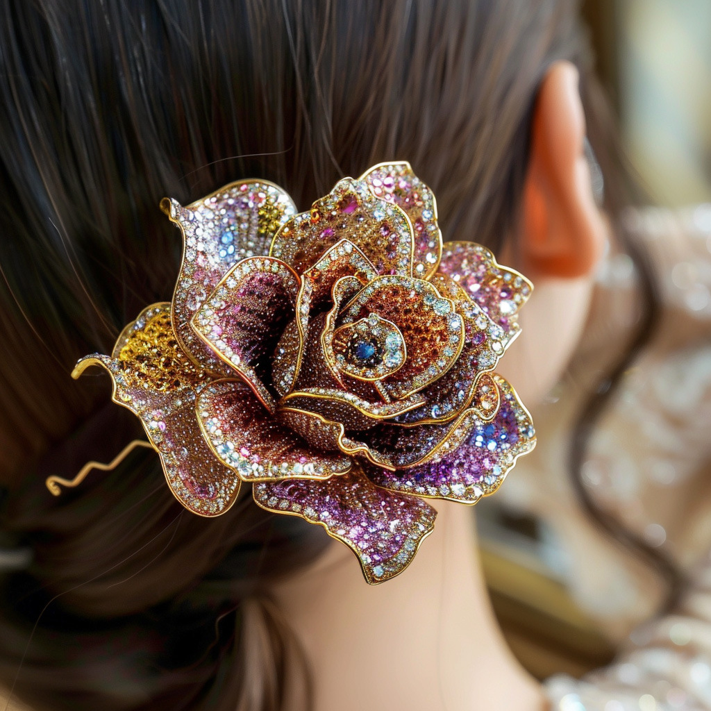 Luxury Jewelry High-end Brand Foreign Trade European and American Crystal Rose Flower Headwear Hairpin High-end Custom Hair Accessories