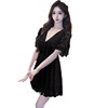 Summer low cut and slim looking lace dress with large hem