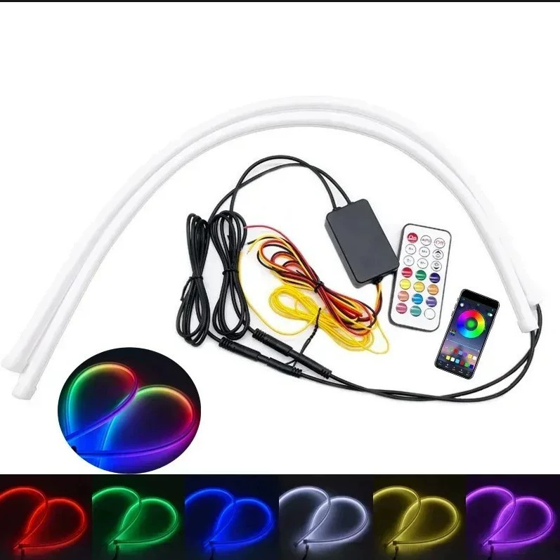 Автомобильная светодиодная лампа ультратонкая красочная 12V сканирование дневная лампа APP управления 24V фантомная световая лампа RGB с ревером