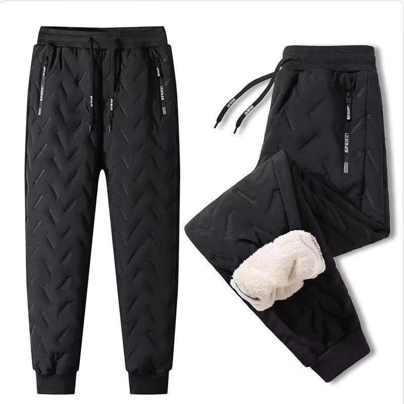Pantalones de algodón para hombre, invierno 2024, nuevo estilo, pantalones acolchados con forro polar, lana de cordero gruesa, cortavientos, impermeables, pantalones largos cálidos.