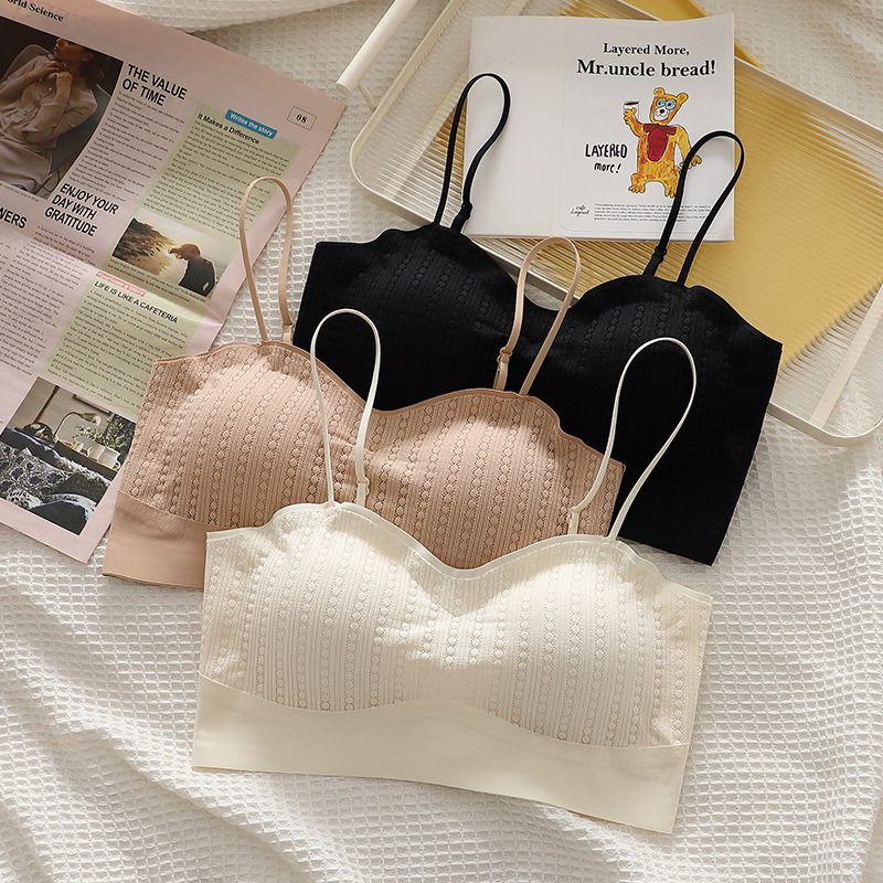 Stainless ice silk beautiful back one cup wrapped chest anti-exposure suspender underwear for women lace strapless fastening cup beautiful back bra