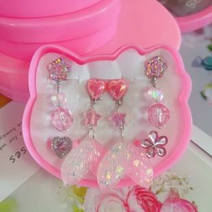 Cartoon cute children's ear clip No pierced girl's earrings mermaid popular little girl's ear clip ring suit