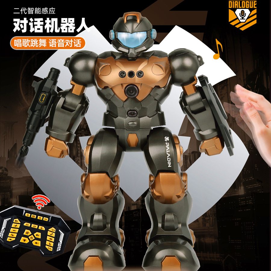 Robot programable de control remoto transfronterizo, 2.4G inalámbrico, con sensor de gestos, sonido y luz, comando de voz inteligente, modelo de juguete de policía.