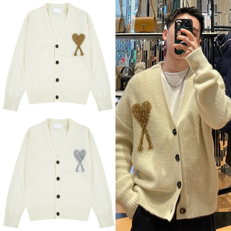 Ami clams Winter New Christmas Limited Golden Love Soft Waxy Knitted Sweater Cardigan for Men and Women Ami clams Winter New Christmas Limited Golden Love Soft Waxy Knitted Sweater Cardigan for Men and Women