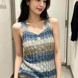 小香新款纯欲风性感吊带针织背心女夏季露背条纹挂脖修身薄款上衣