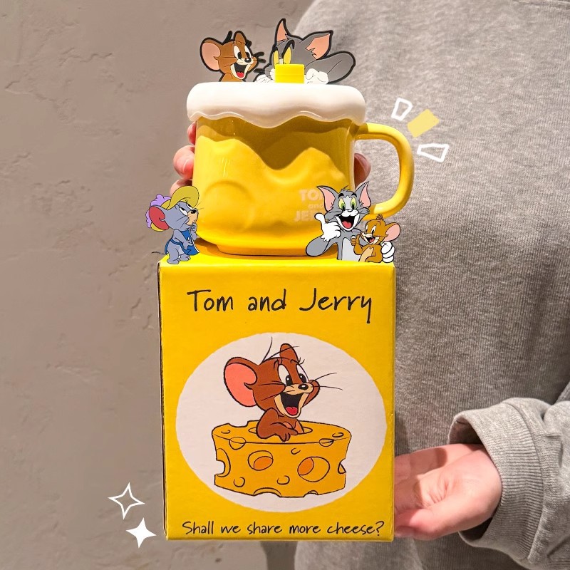 Taza de gato y ratón Taza de gran capacidad para el hogar Taza de cerámica de alto valor Taza de agua de dibujos animados lindo Regalo de cumpleaños