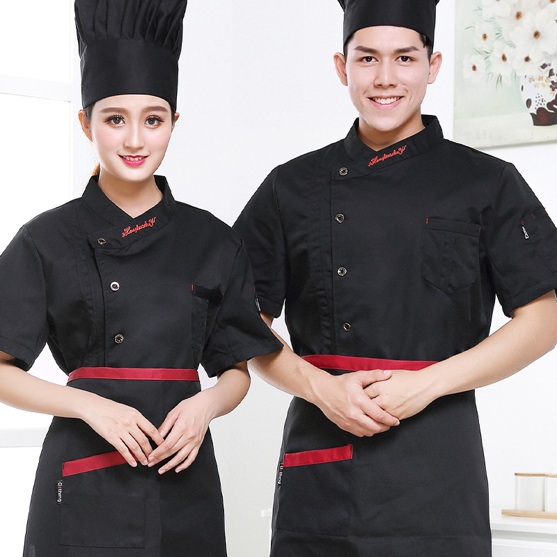 Ropa de trabajo de chef de estilo chino a la moda para hombre, de manga corta, fina y transpirable para verano, uniformes de chef personalizados para hombre en cocinas de restaurantes.