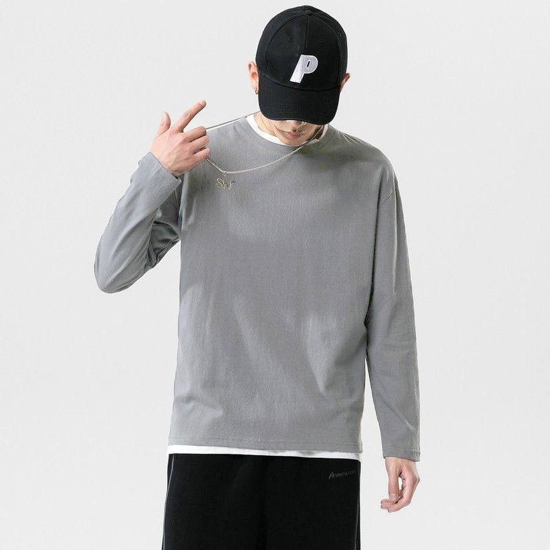 Camiseta de manga larga de color sólido básica chaqueta de otoño chaqueta de hombre base T cultura coreana universal debe ser una cosa