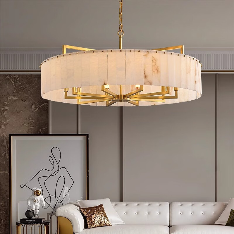 Spanish Marble Chandelier Minimalist Light Luxury Living Room Chandelier All-Copper Marble Dining Room Lamp High-End Zhongshan Lighting