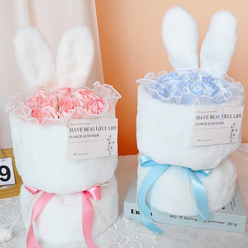 520 Valentine's Day gift eternal soap flower bouquet for girlfriend's birthday gift small fragrance rabbit rose set