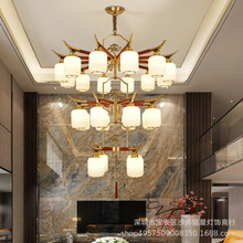 新中式全铜复式楼红木大吊灯中国风别墅楼中楼客厅灯酒店茶楼吊灯