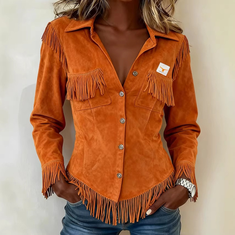 Cross-Border Western Cowboy Suede Fringe Long-Sleeve Shirt Cardigan Women's Jacket Bohemian Style Cross-Border Western Cowboy Suede Fringe Long-Sleeve Shirt Cardigan Women's Jacket Bohemian Style