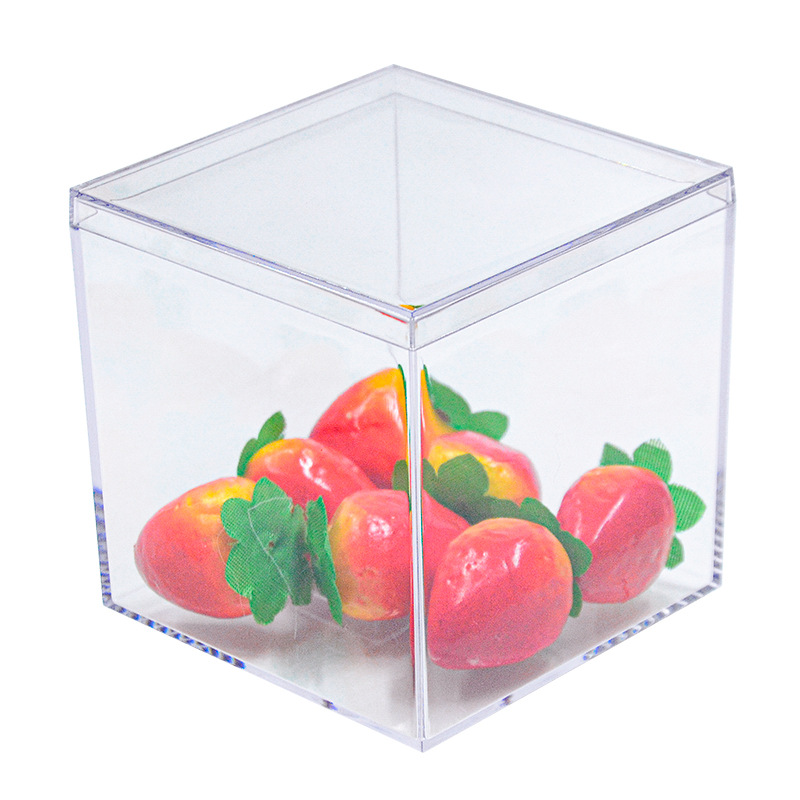 En stock caja de plástico cuadrado de almacenamiento de alta caja de dulces de boda transparente