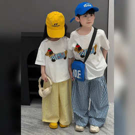 【兄妹装】夏季韩版腊肠狗短袖T恤纯棉时髦儿童宽松夏中小童装潮