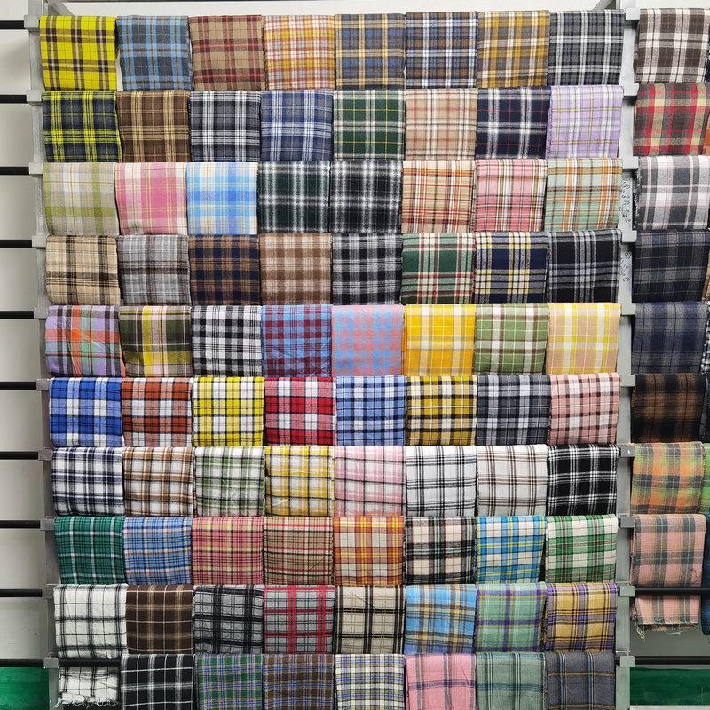 New In-Stock Brushed Children's Clothing Plaid Fabric Women's Shirt Fabric Polyester-Cotton Yarn-Dyed Jacquard Fabric Flannel Material
