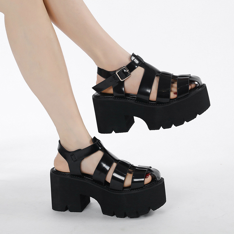 2025 New European and American Round Toe Platform Sole Strap Hollow Aliexpress Casual Thick Sole Summer Thick Heel Soft Sole Sandals
