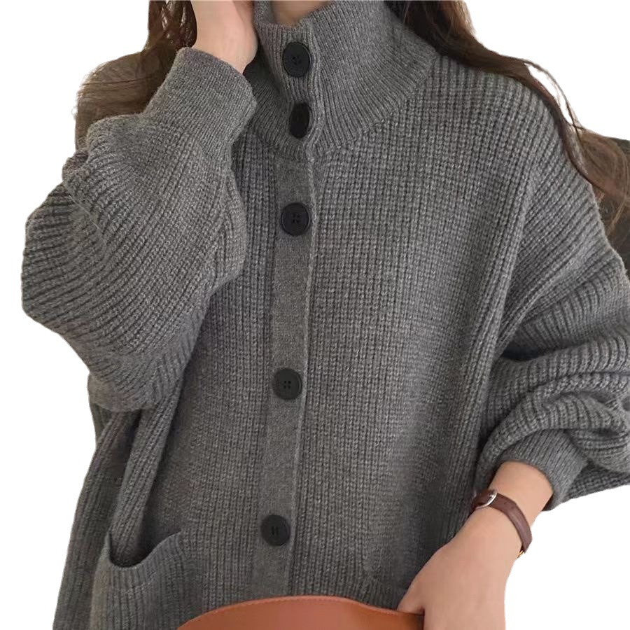 Corea del Sur chic2023 otoño y el invierno nuevo espesado caliente suelta perezoso estilo turtleneck punto cardigan suéter para las mujeres image 6