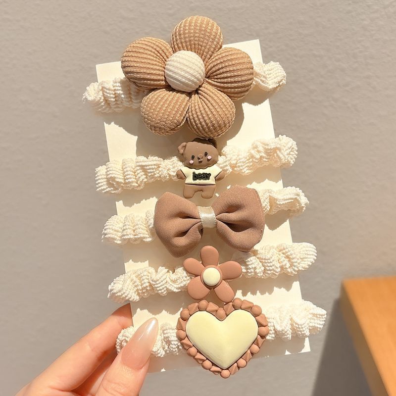 5 pieces of milk coffee bow hair ties