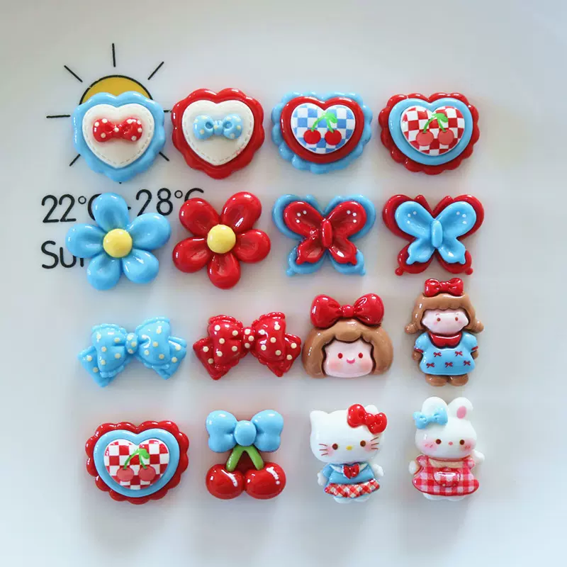 复古红蓝领结爱心卡通diy饰品配件奶油胶树脂小配件洞洞鞋扣材料