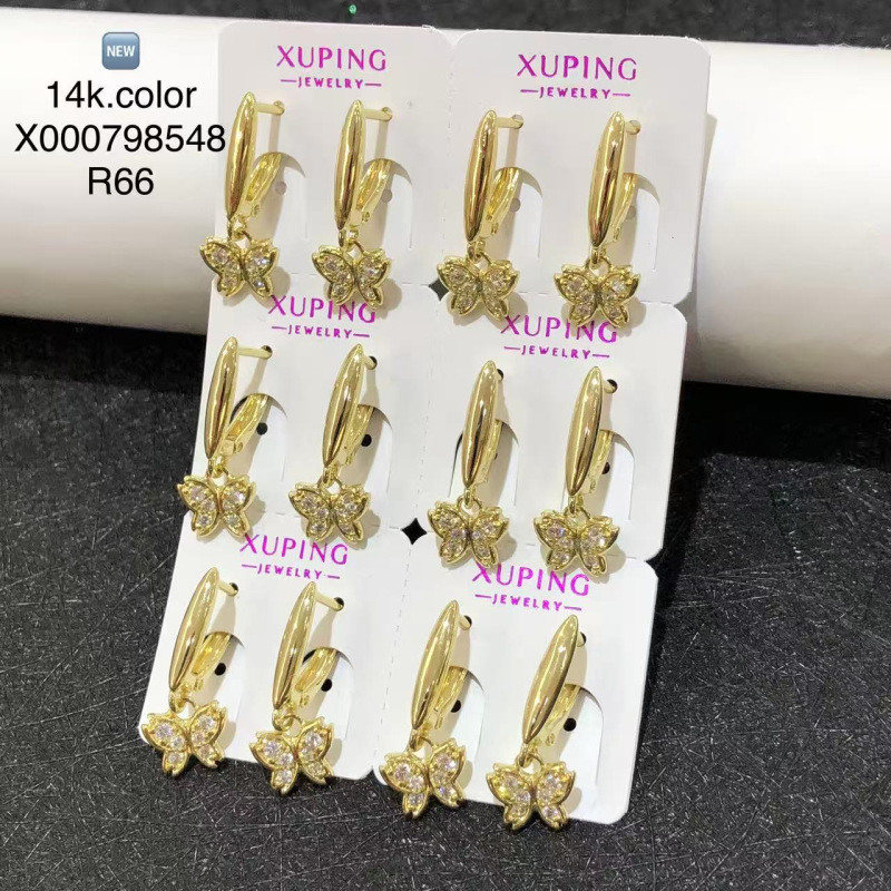 14K color Xuping joyería geometría estrella de amor auriculares de zircón ligero de lujo nicho sensación de mujer