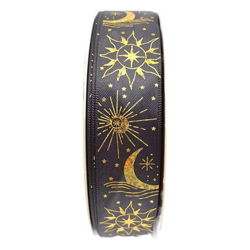 Nuevo Sol Luna Barra soporte hecho a mano láser dorado cinta en stock al por mayor 25mm poliéster cinta