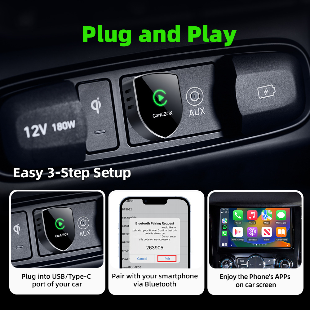 Original car wired to wireless CarPlay Android Auto 2-in-1 smart car connectivity adapter