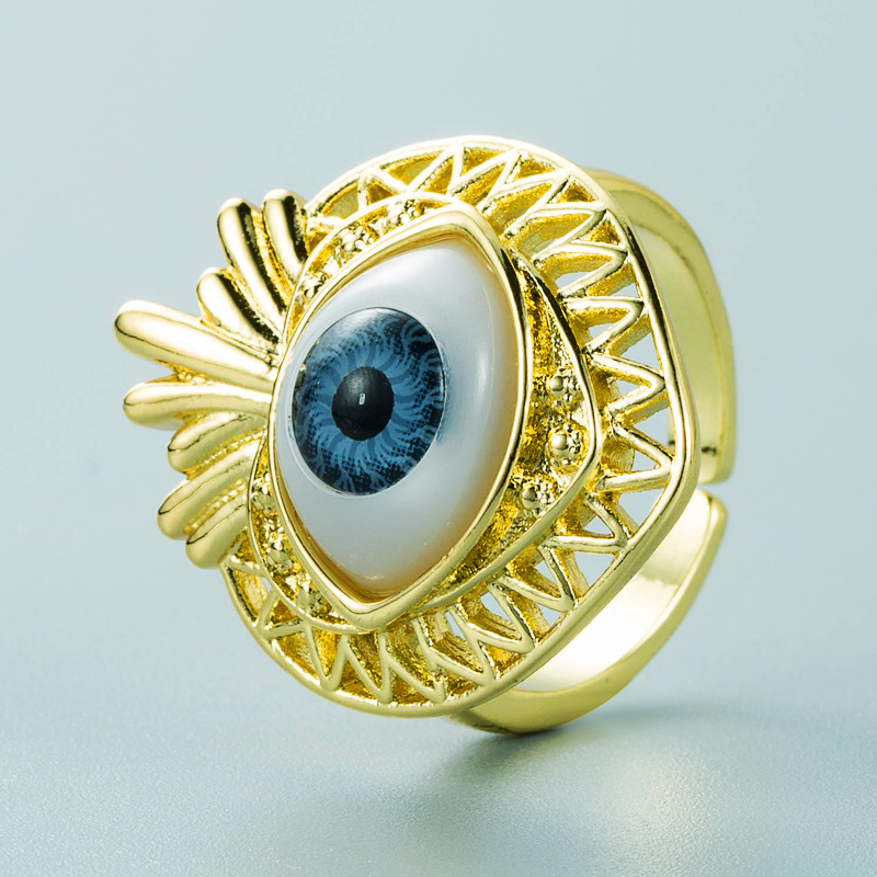 Fashion Hollow Devil's Eye Shape Copper Oil Drop Eye Ring Wholesale Nihaojewelry display picture 6