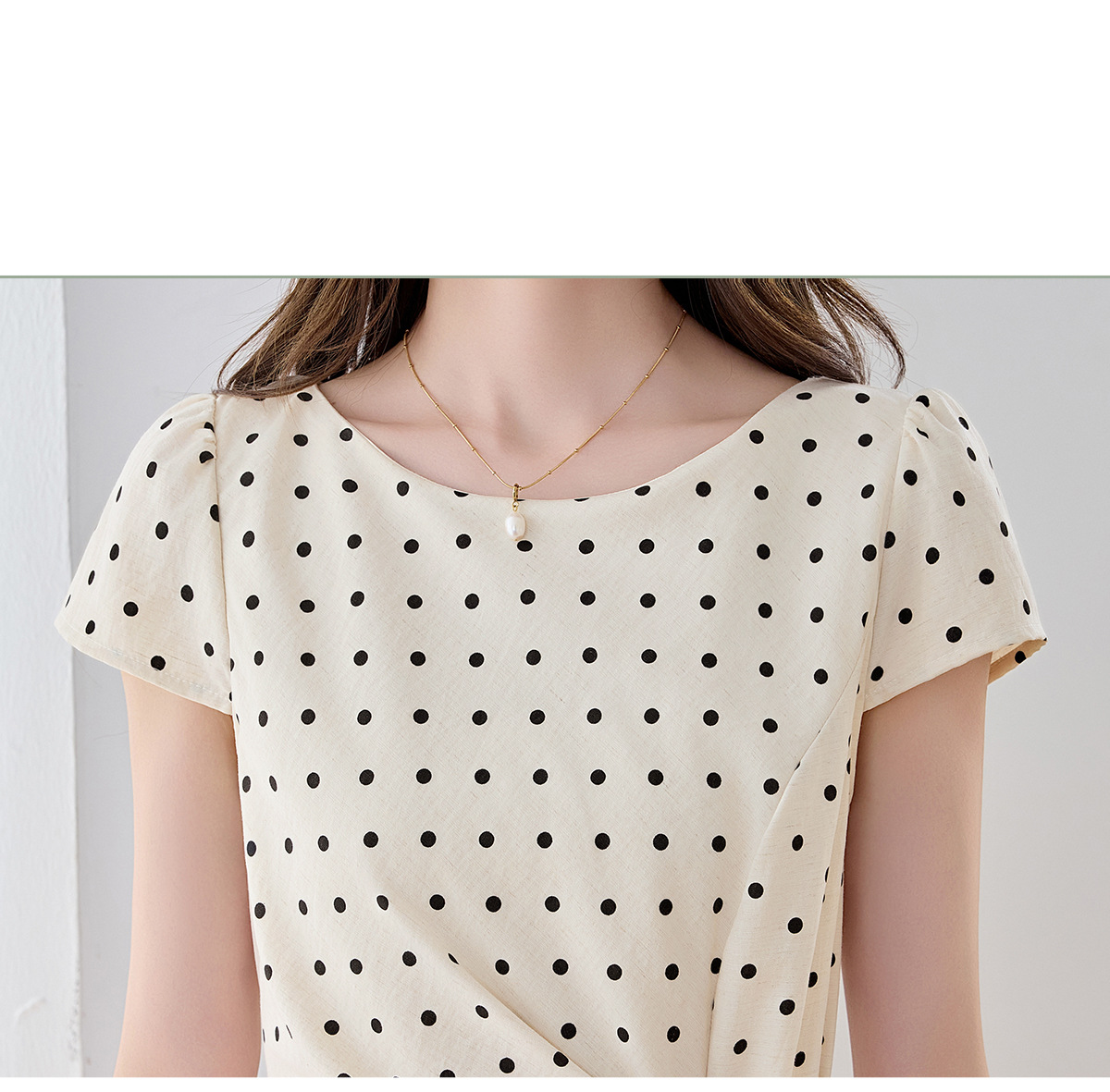 Đầm maxi nữ thắt eo tay ngắn họa tiết chấm bi phong cách nghỉ dưỡng — màu đen, màu trắng chi tiết 24