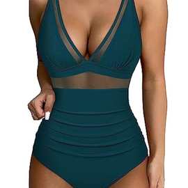 2025欧美连体泳衣性感紧身透明比基尼泳装跨境外贸露背亚马逊