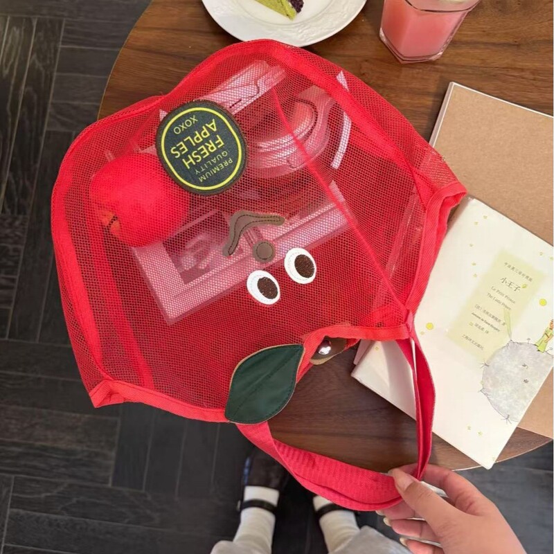 Cute Apple Grid Portable Beach Bag, Portable Toiletry Bag, Multi-Functional Storage Bag, Bathroom Draining Swimming Bag