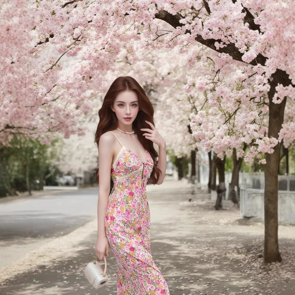 Кросс-бордерное платье 2025 года в стиле чистого страстного кружева с подвязками, V-образным вырезом, открытой спиной, длинной юбкой и поясом для экспорта