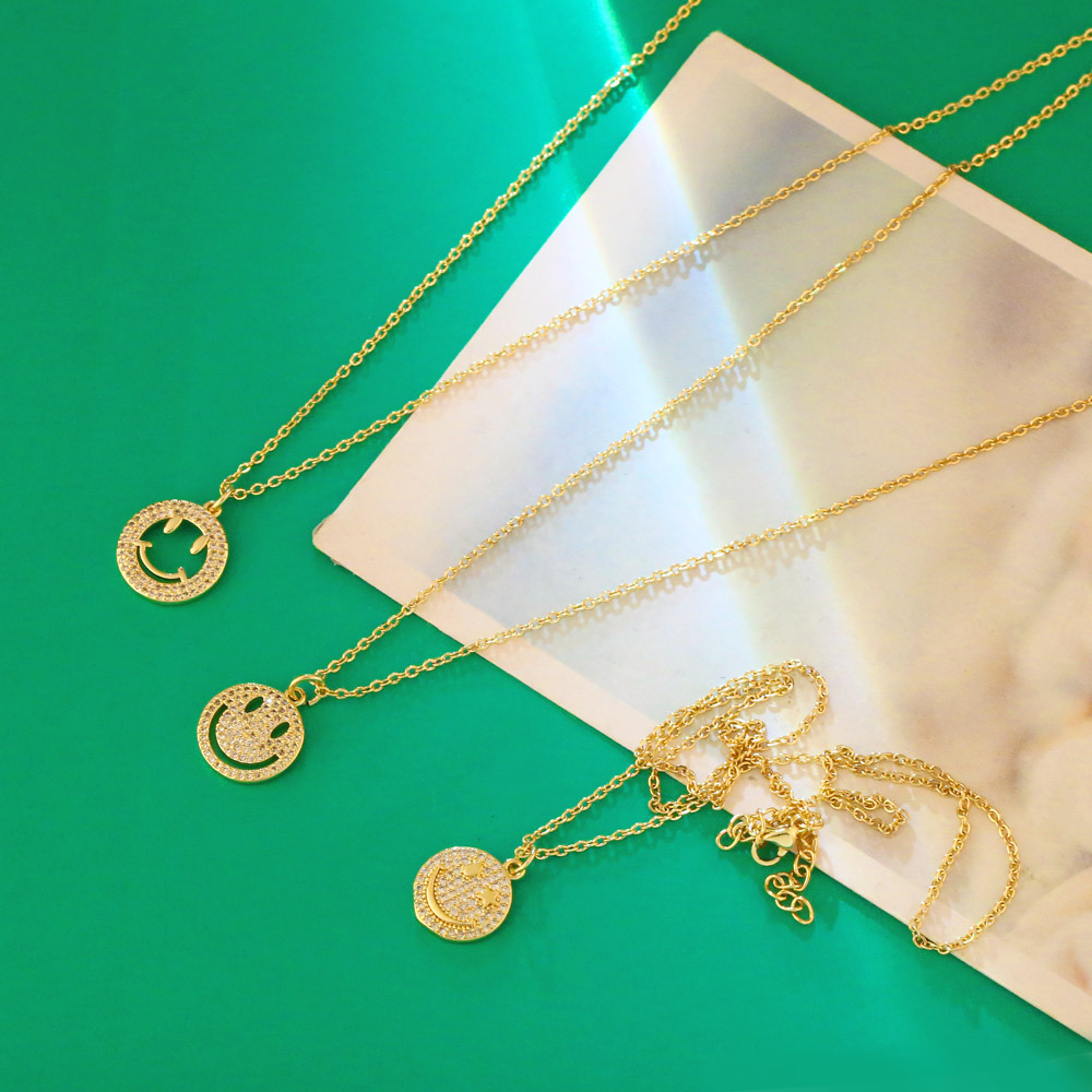 new diamond smiley face necklace niche design sense clavicle chain sweater chain