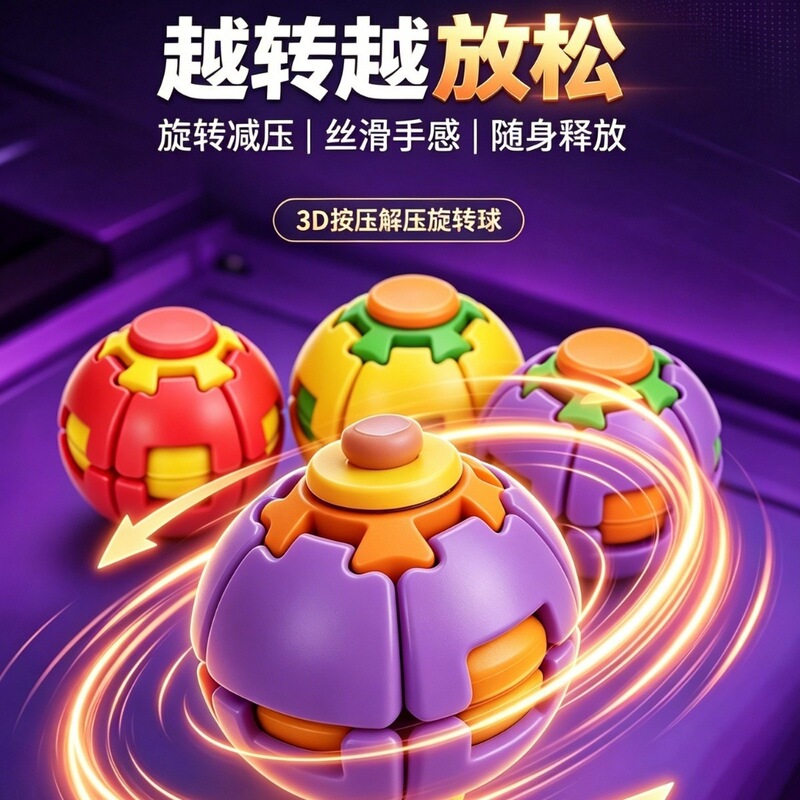 Tiktok Trending Stress-Relief Toy, Press-And-Spin Stress Ball, Stress-Relief Toy, Fingertip Spinner, Wholesale in Stock
