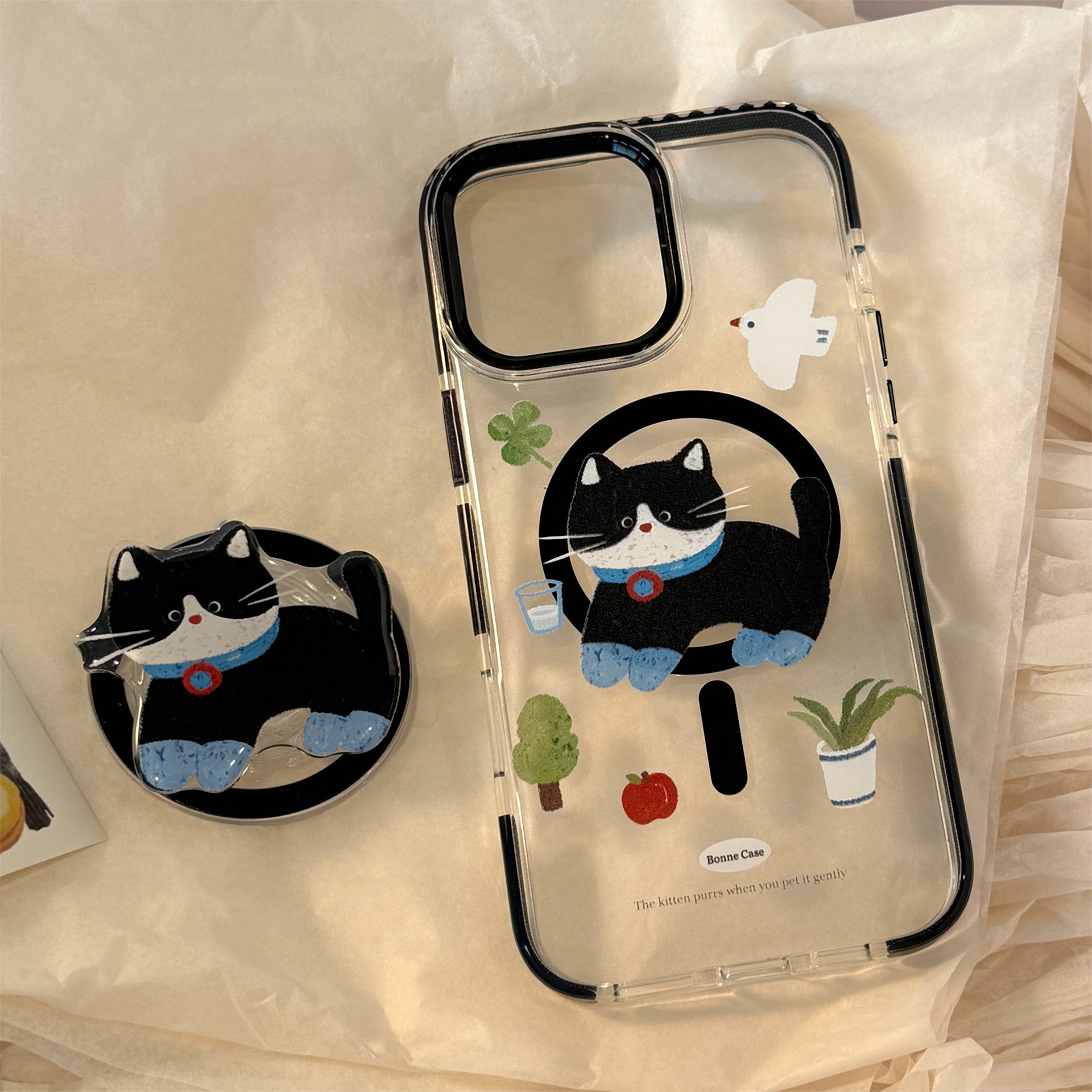 Lindo gato negro de dibujos animados para iPhone16 Apple 15ProMax funda para teléfono móvil 14Pro magnético 13 femenino 16P