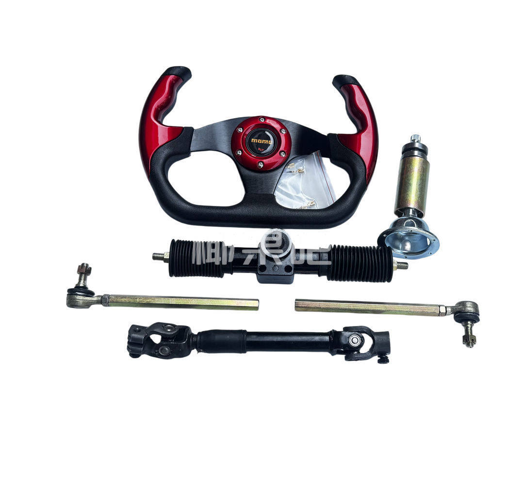 Modified Go-Kart Parts, Self-Made Four-Wheel Electric Vehicle Steering Kit, Aluminum Steering Gear with 32cm Steering Wheel