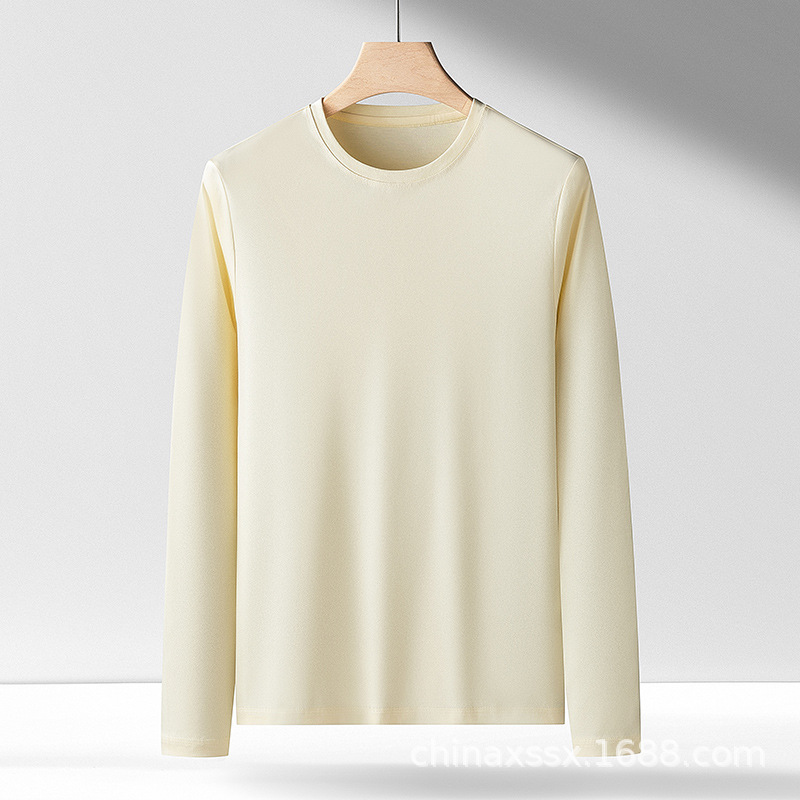 De alta gama de productos genuinos de algodón Pima de caballo cuello redondo de manga larga Camiseta de algodón puro color sólido de manga larga pullover hombres y mujeres camisa de fondo