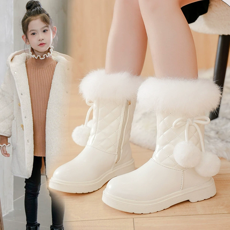 Детские сапоги осенне-зимние 2025: новые корейские теплые кожаные сапоги-снегоходы для девочек постарше, модель «Принцесса», средней длины