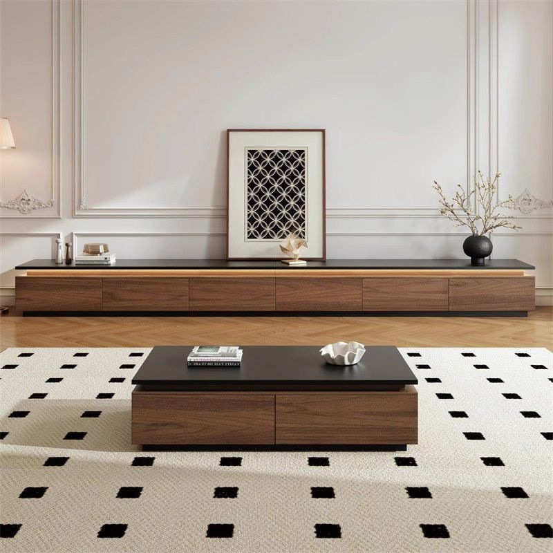 Tv Cabinet Walnut Floor-Standing Storage Cabinet Italian Minimalist Living Room Medieval Splicing Floor Cabinet Storage Cabinet Coffee Table Combination