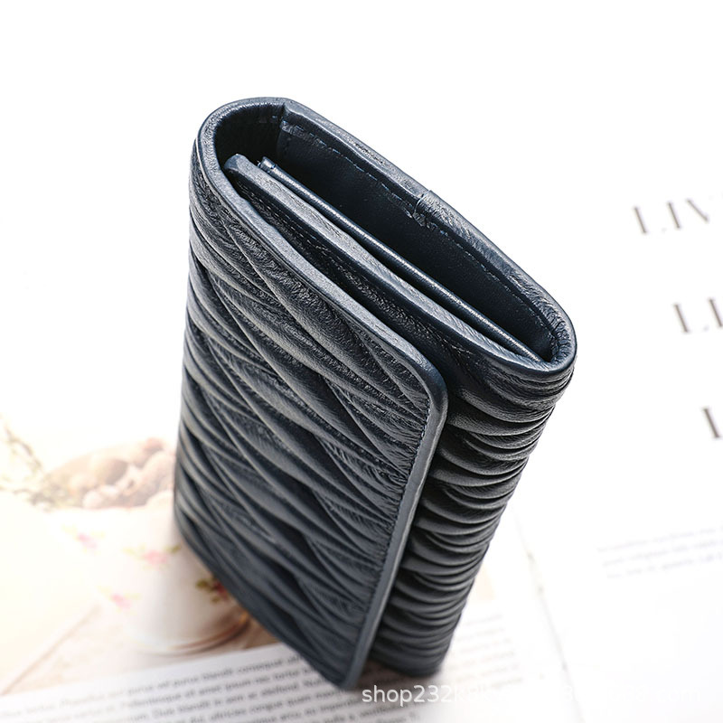 Factory straight approval of the new ladies wallet full sheepskin clutch bag fashion multi-card slot pleated leather long wallet